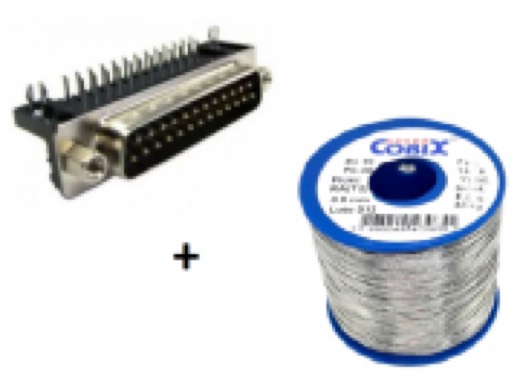 KIT CONECTOR DB25 MACHO 90º SOLDA PCI DB25M90PCI + ESTANHO DE SOLDA 0,5MM COBIX
